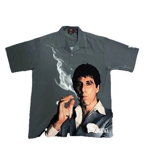 Dragonfly Scarface Tony Montana Shirt AOP Button Up Grey Mens L 24”